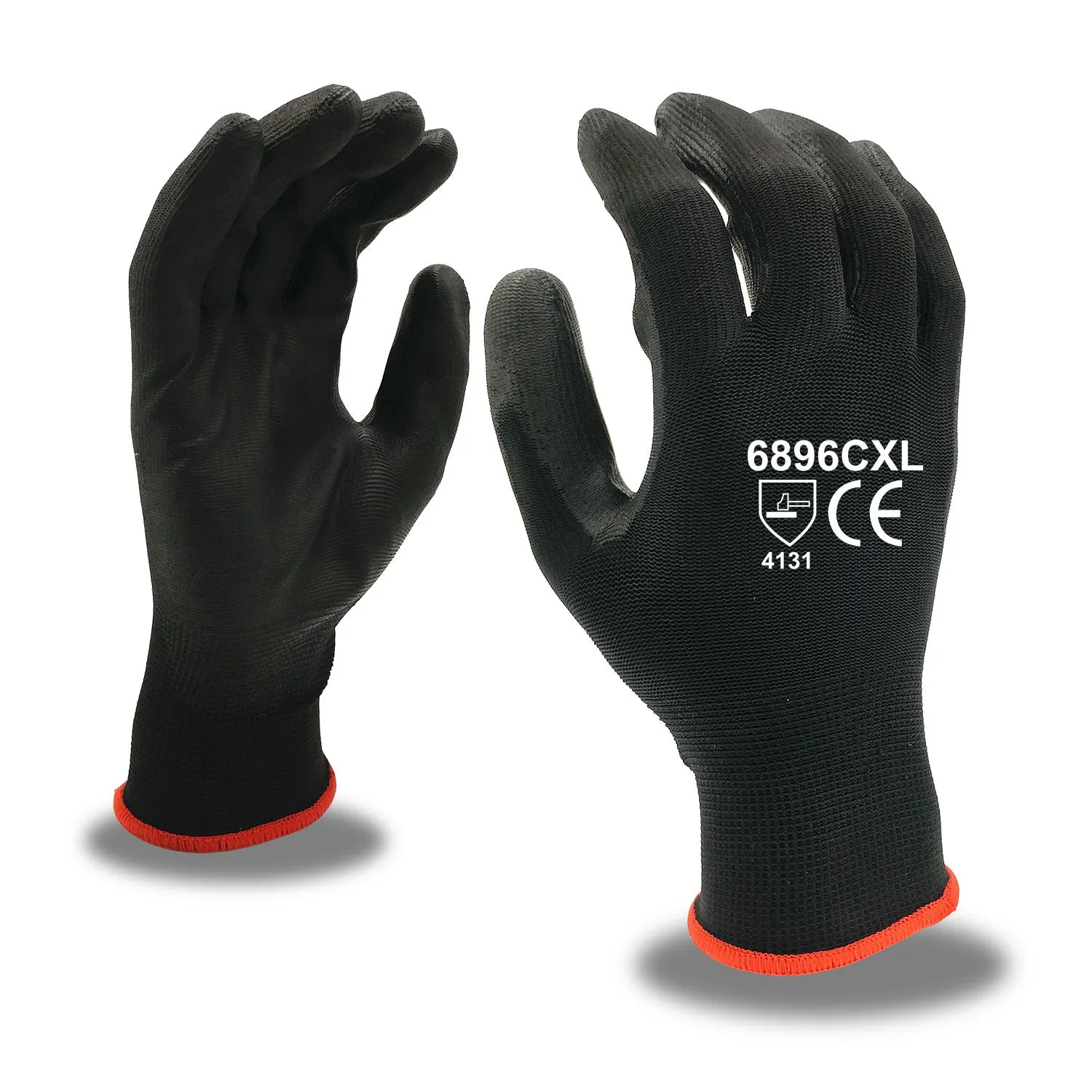 (12 pairs) Lightweight Polyurethane Black Palm Coated Gloves w/ Black Nylon Shell