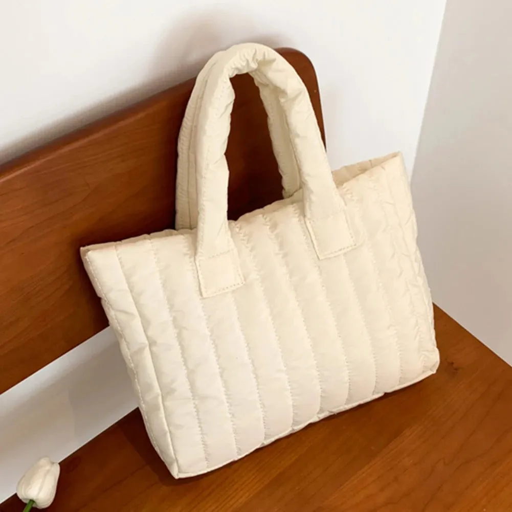 2023 New Pink Ladies Tote Bags Large Capacity Cotton Padded Bag Solid Color Casual Fashion Shoulder Simple Nylon Elegant Bags