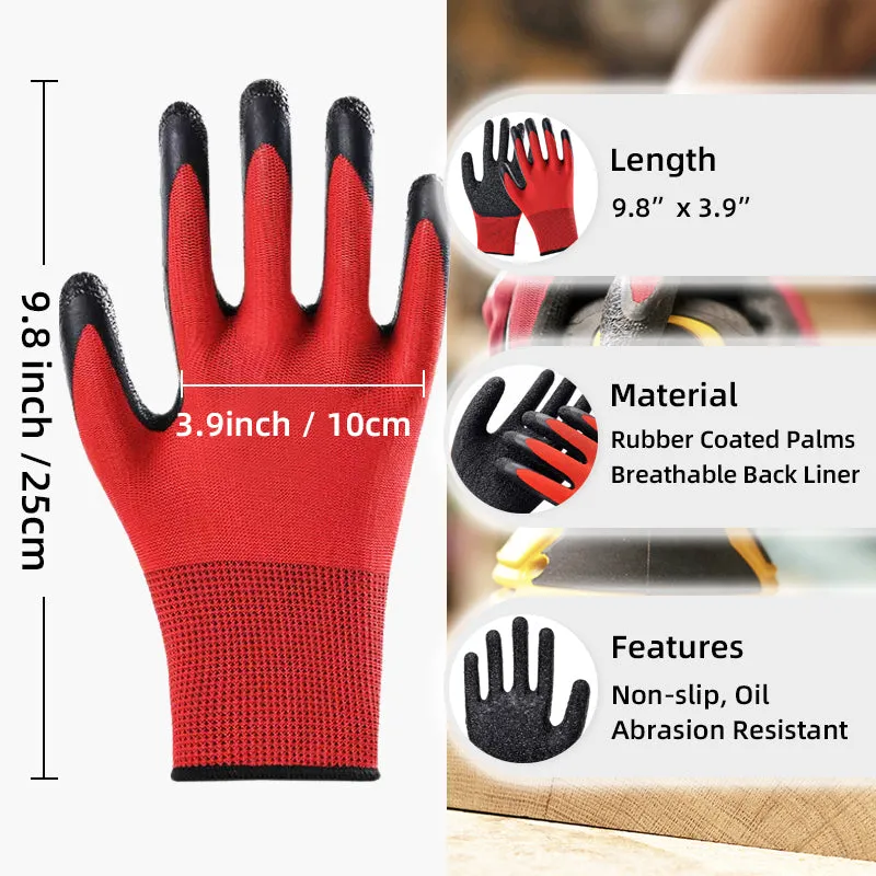 240 Pairs Crinkle Rubber Coated Safety Work Gloves