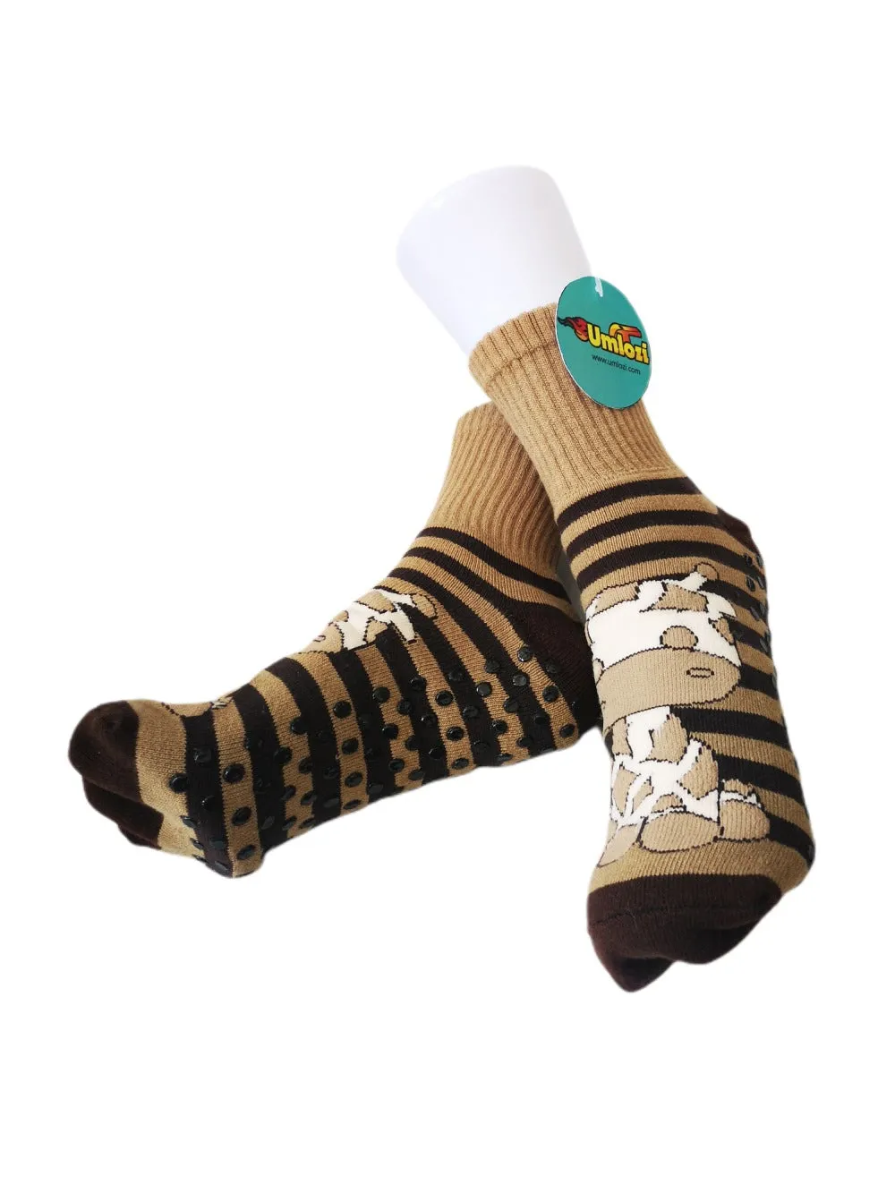 Adult Slipper Socks With Non-Slip Grip Pads -Reg Cut - Assorted Pack of 3 (Giraffe Edition)