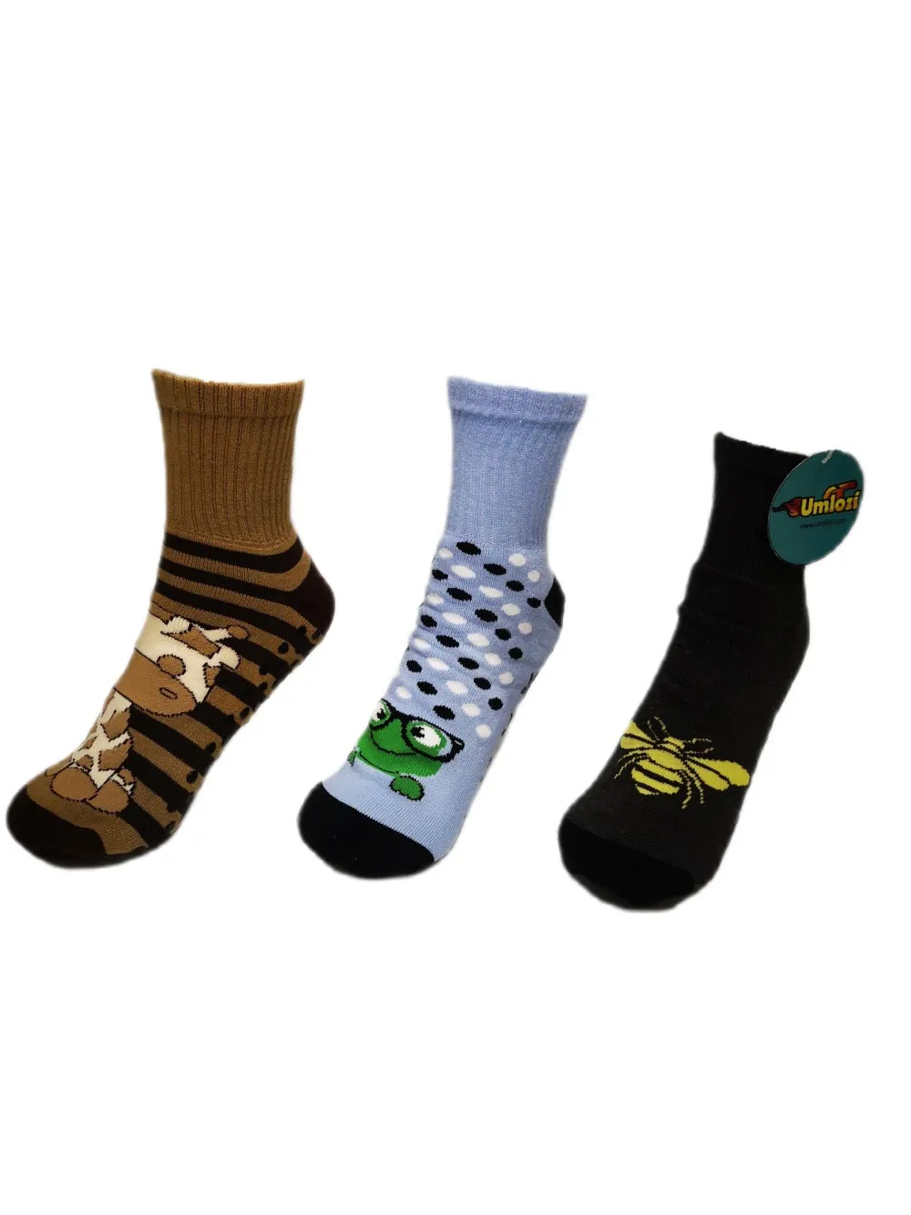 Adult Slipper Socks With Non-Slip Grip Pads -Reg Cut - Assorted Pack of 3 (Giraffe Edition)