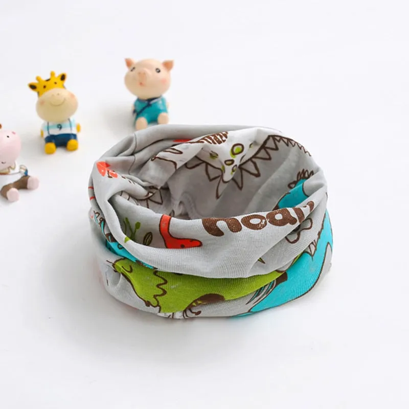 Autumn Winter Children Boys Girls Baby Scarf Cartoon Dinosaur Pattern Cotton O Ring Neck Scarves Spring Warm Scarf