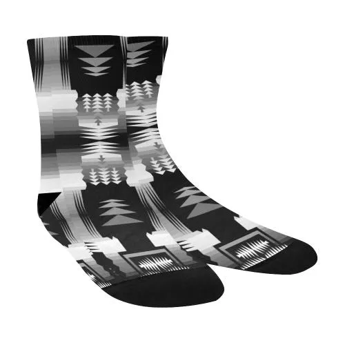 Black and White Fire and Sky Crew Socks