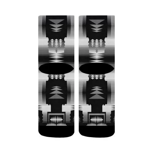 Black and White Fire and Sky Crew Socks