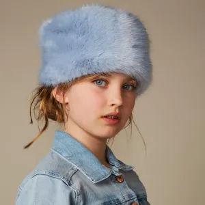 Blue Children's Faux Fur Pillbox Hat