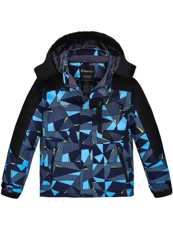 Boys Fleece Ski Jacket Waterproof Raincoats Hooded Winter Outwear