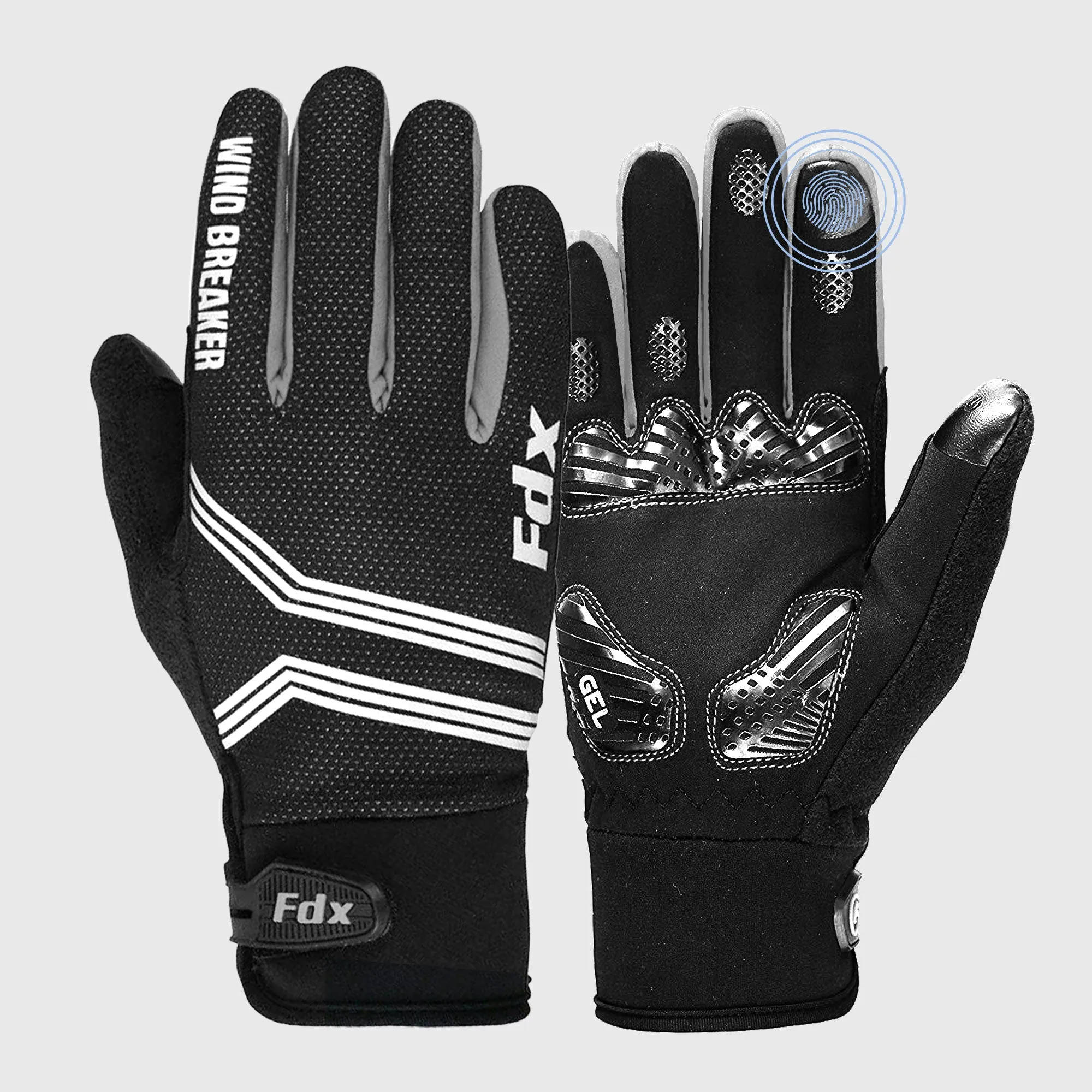 Fdx Dryrest White Full Finger Gel Padded Winter Cycling Gloves