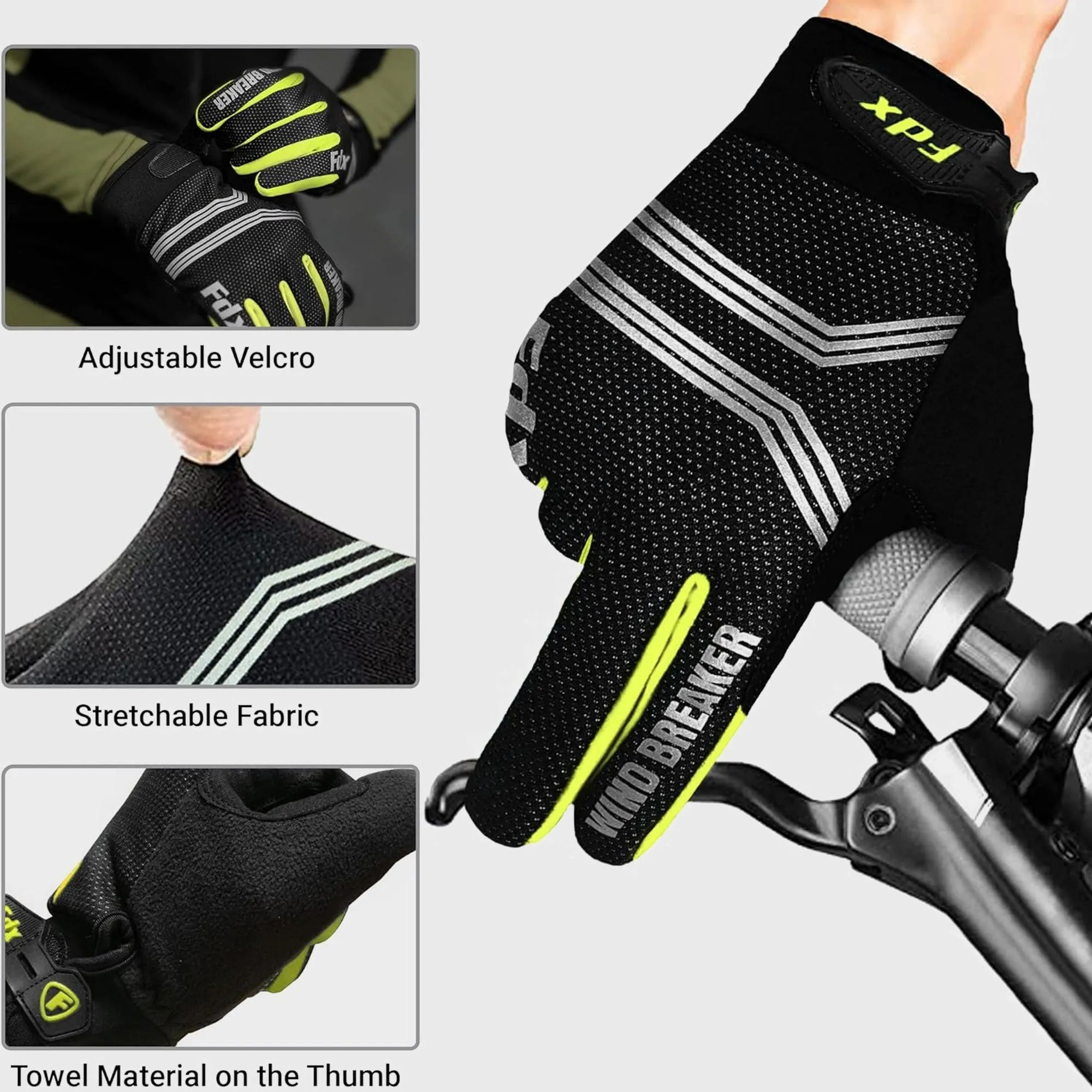 Fdx Dryrest Yellow Full Finger Gel Padded Winter Cycling Gloves