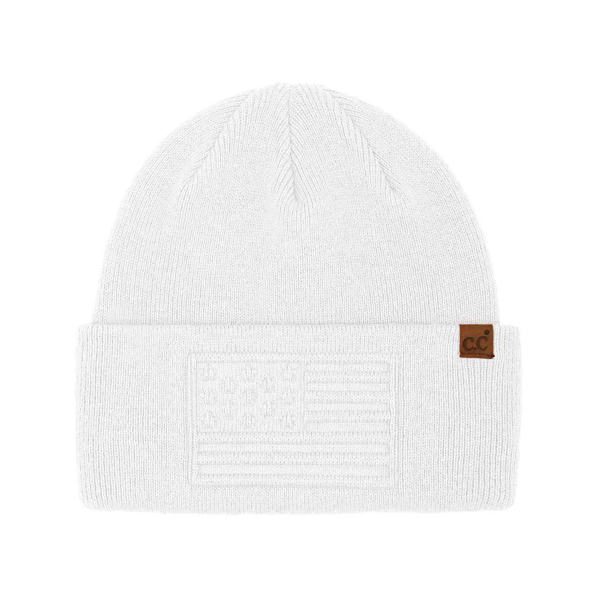 HTC0119 3D Embossed American Flag Beanie