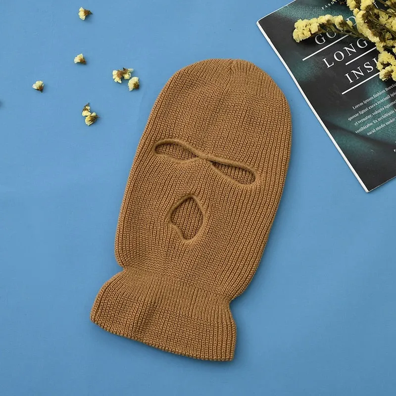 Keep Warm Three Holes Men Balaclava Knitted Hat Autumn Winter Outdoor Ride Unisex Hip Hop Women Ski Mask Beanie