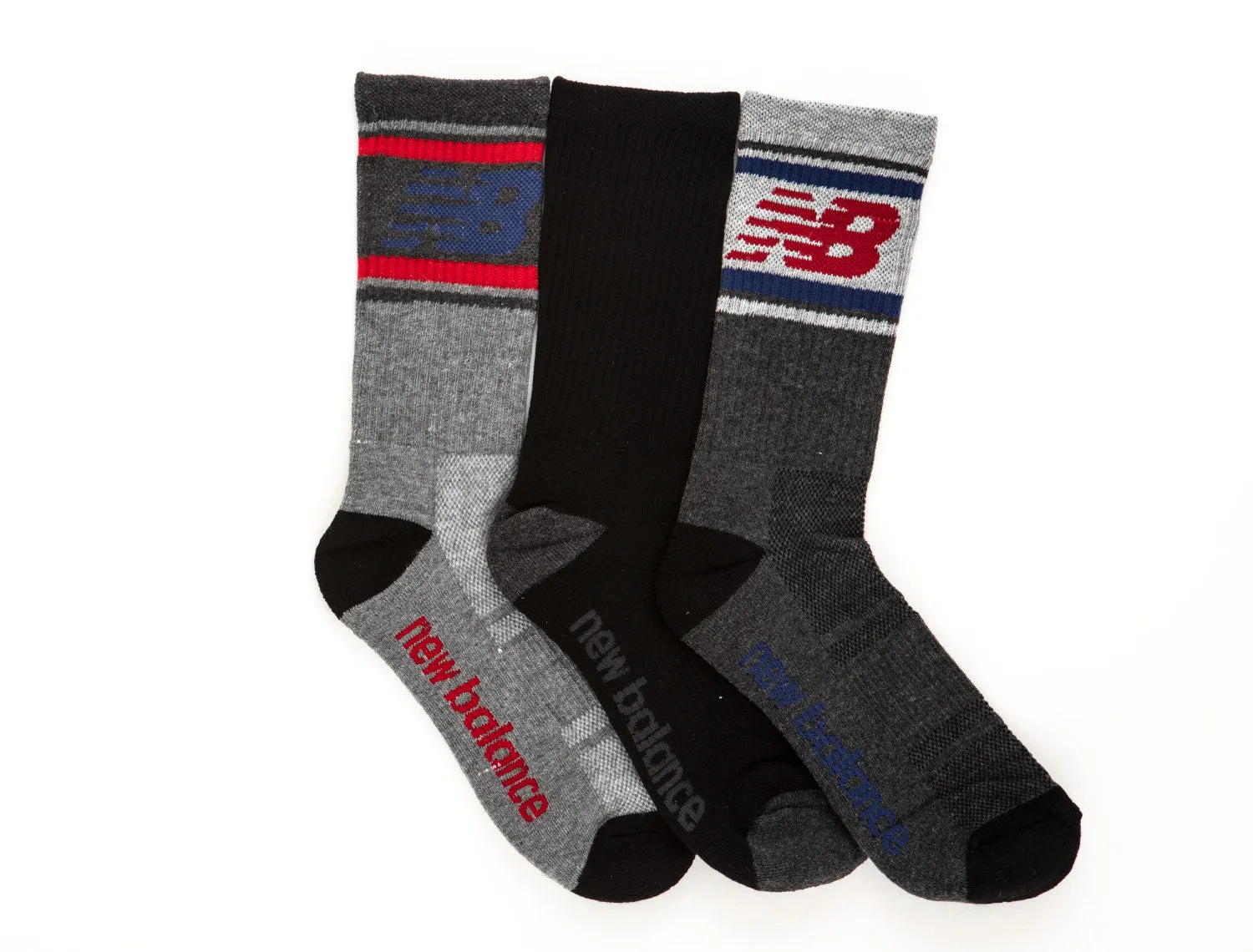 Kid's New Balance 3PK Crew Socks Color: Grey Multi