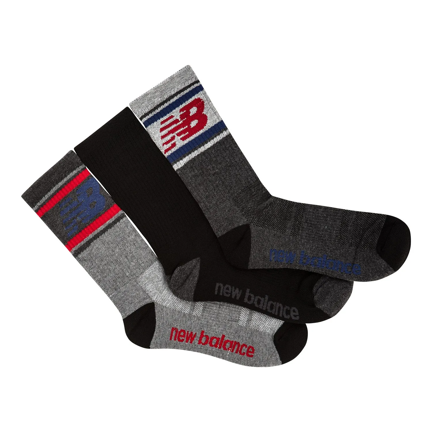 Kid's New Balance 3PK Crew Socks Color: Grey Multi