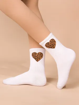 Leopard Heart Crew Socks Funny Socks for Women Novelty Socks Funky Socks Gift