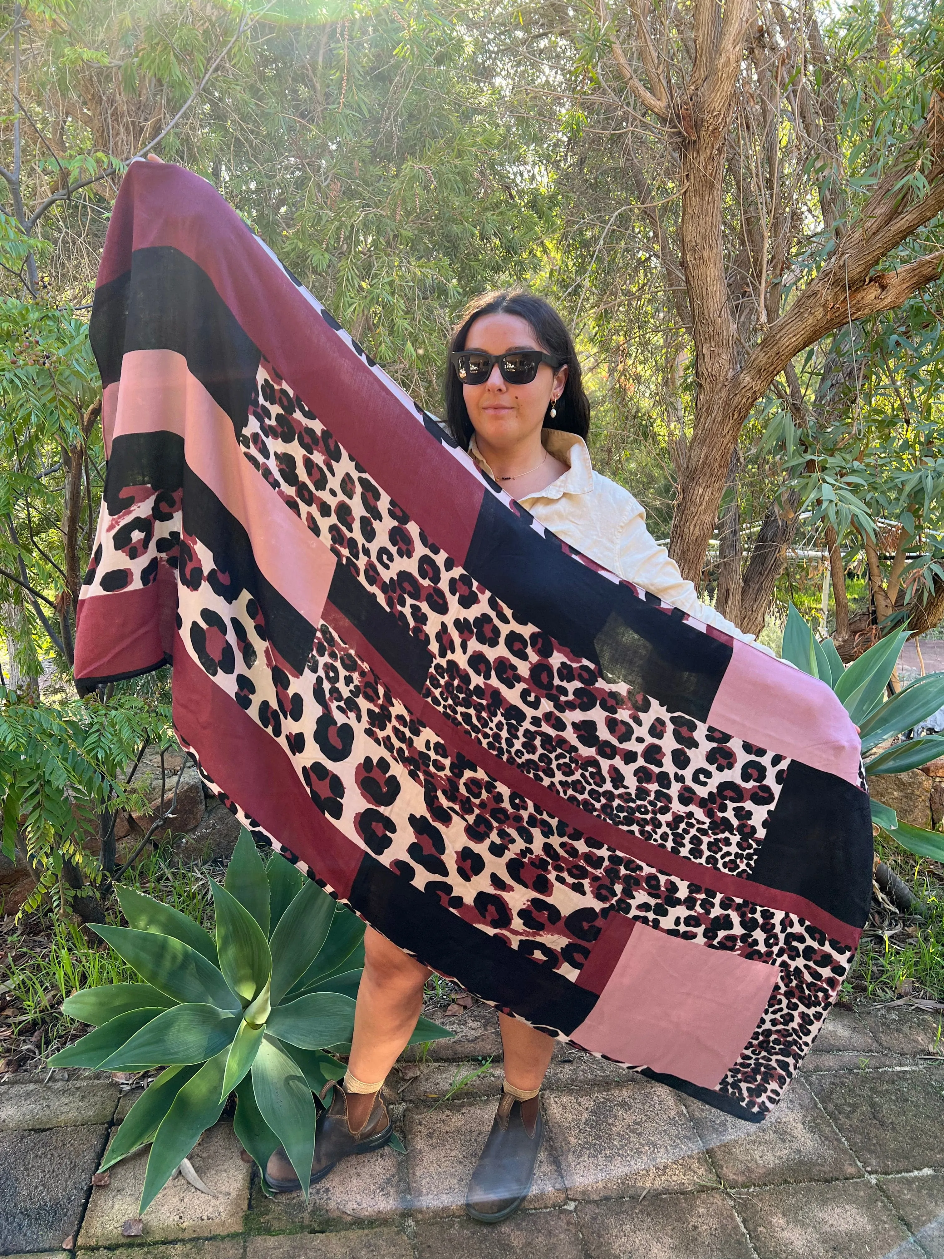 Leopard Print Scarf - Berry Pink Black