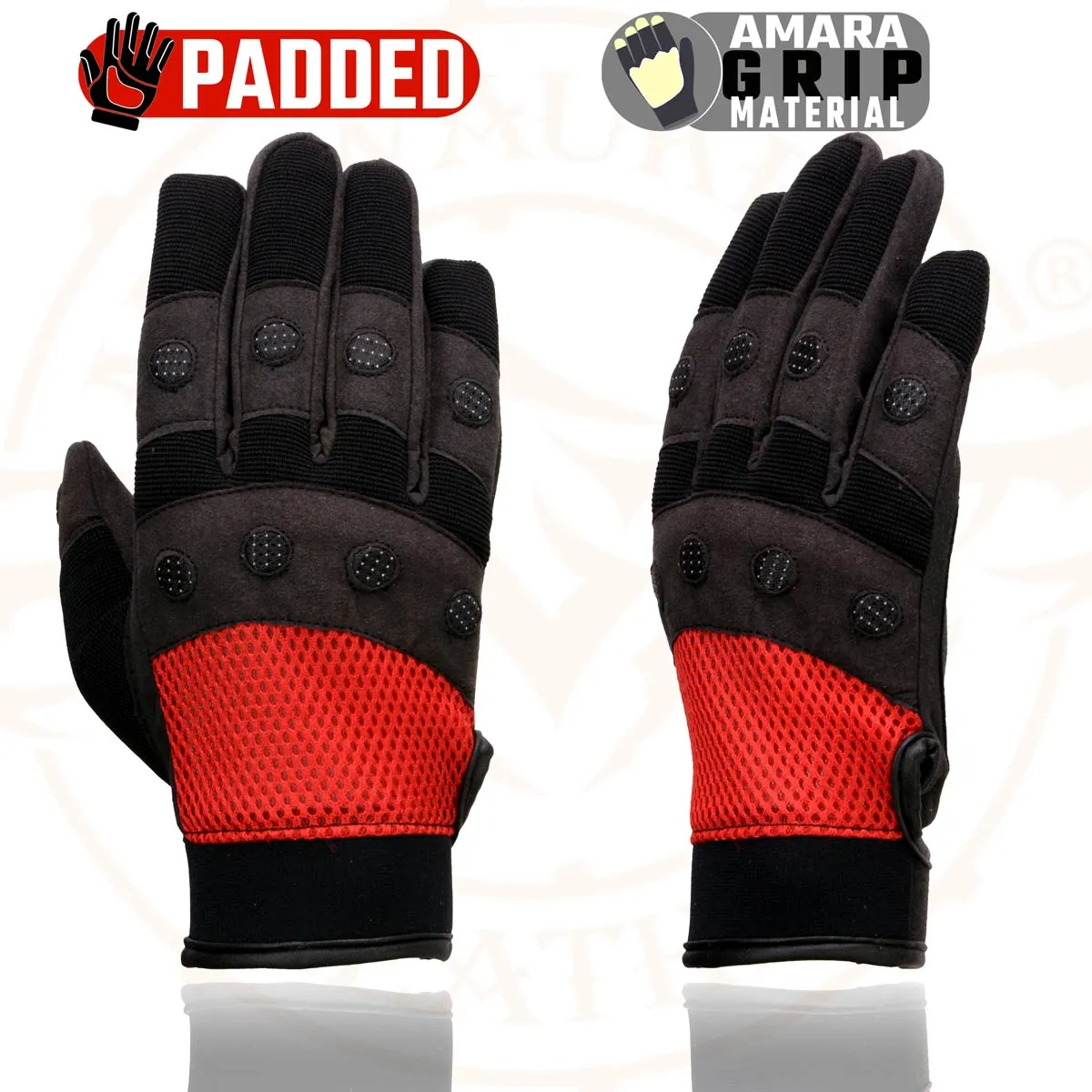 Milwaukee Leather SH76102 Men's Black and Red Textile Mesh Motorcycle Mechanics Hand Gloves W/ Amara Cloth Bottom