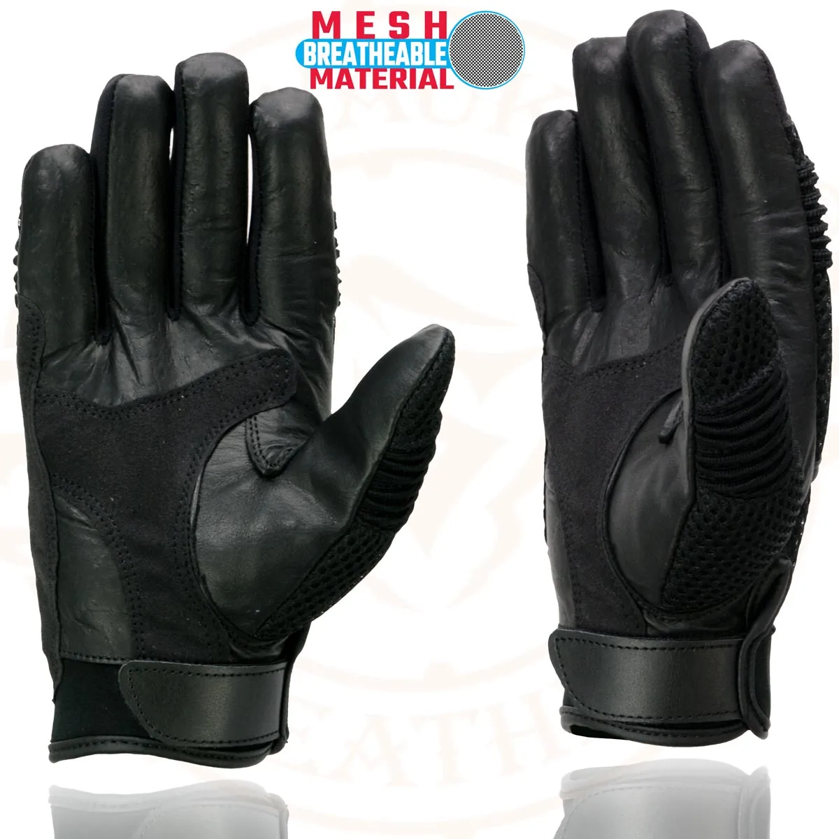 Milwaukee Leather SH791 Men's Black Leather and Black Mesh Combo Racing Motorcycle Hand Gloves W/ Elasticized Fingers