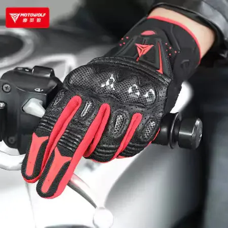 MOTOWOLF Motorcycle Gloves Leather Summer Breathable Carbon Fiber  Motocross Motorbike Riding Gloves