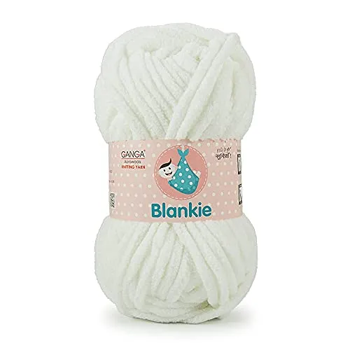 NTGS Ganga Blankie Chenille Yarn Supersoft Knitting Wool Ball, (1 Ball/100 Gram Each) White Colour Ball (200 Grams). Suitable for Craft, Babywear, Baby Blankets,Thick mota Thread Shade no -BLK001