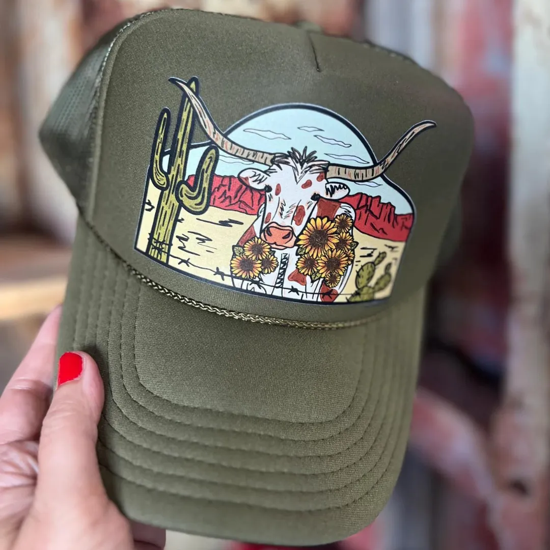 Online Exclusive | Laredo Longhorn Trucker Cap in Olive Green