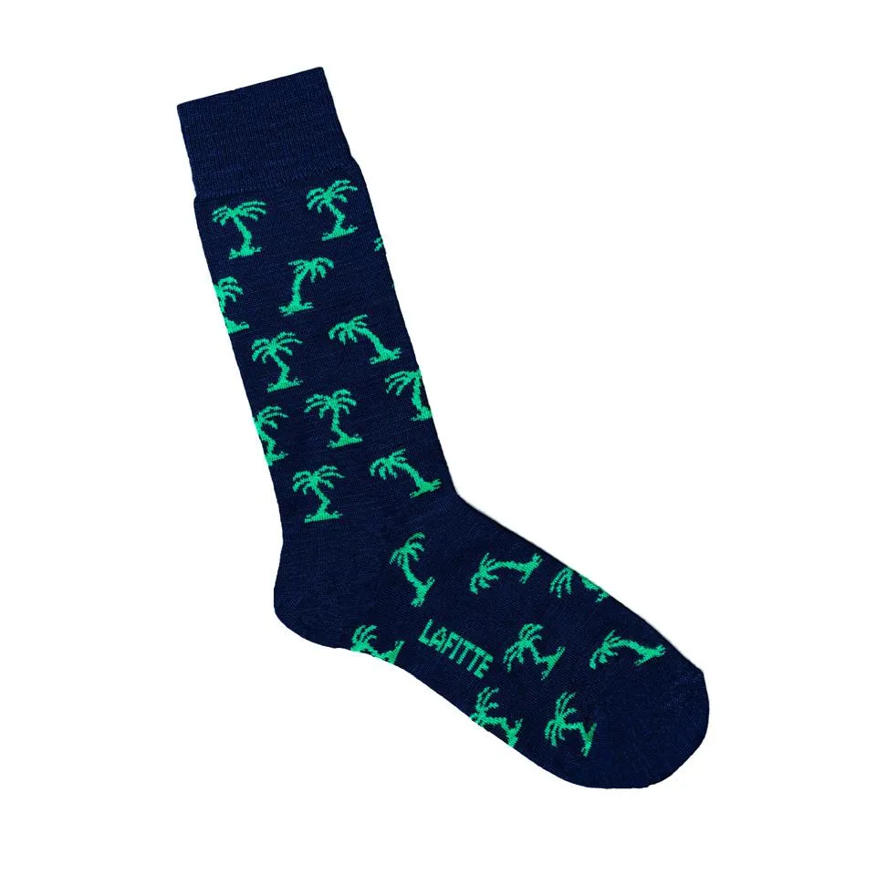 Palm Tree Men's Bamboo Crew Socks in Navy