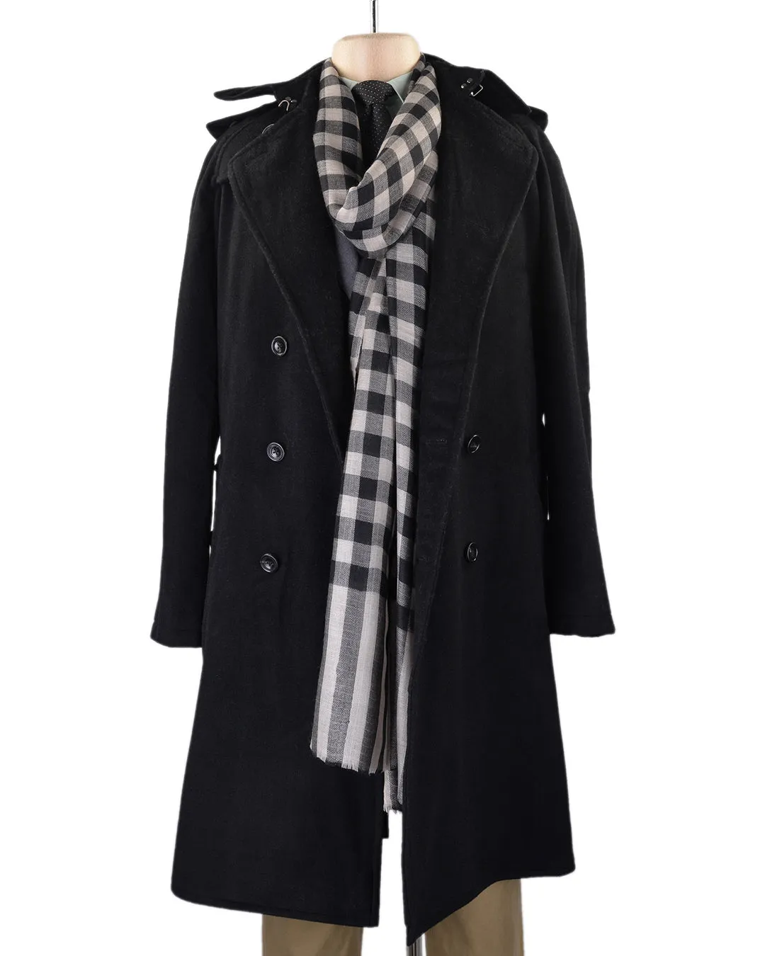 Pashmina Cashmere Wool Scarf Black Off-white Checks