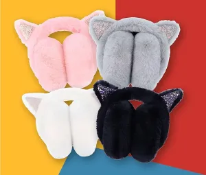 Simplicity Winter Earmuff Women's Soft Plush Foldable Cat Ear Warmers