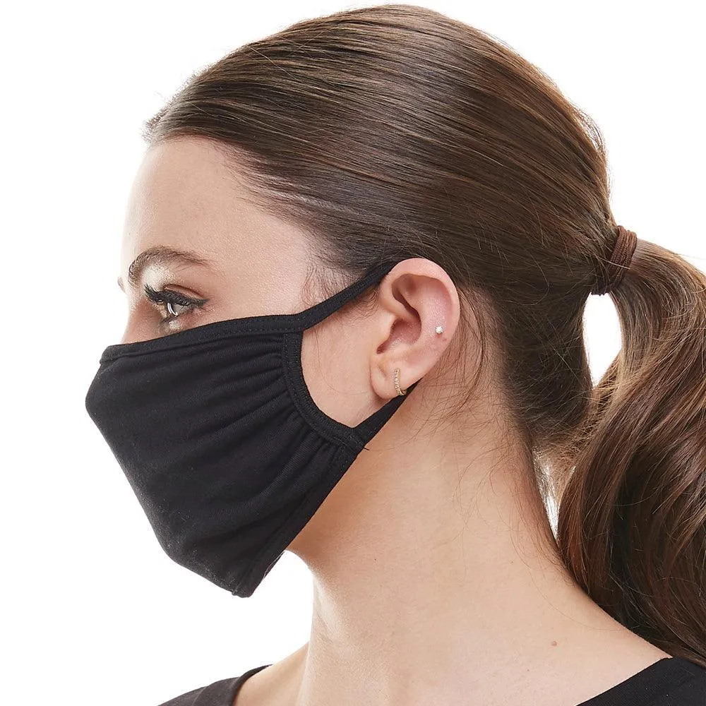 Solid black washable reusable fabric face mask