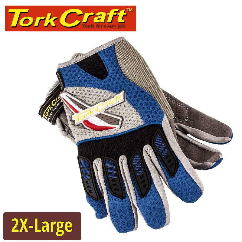 TORK CRAFT MECHANICS GLOVE 2XL SYNTHETIC LEATHER PALM AIR MESH BACK BLUE GL34