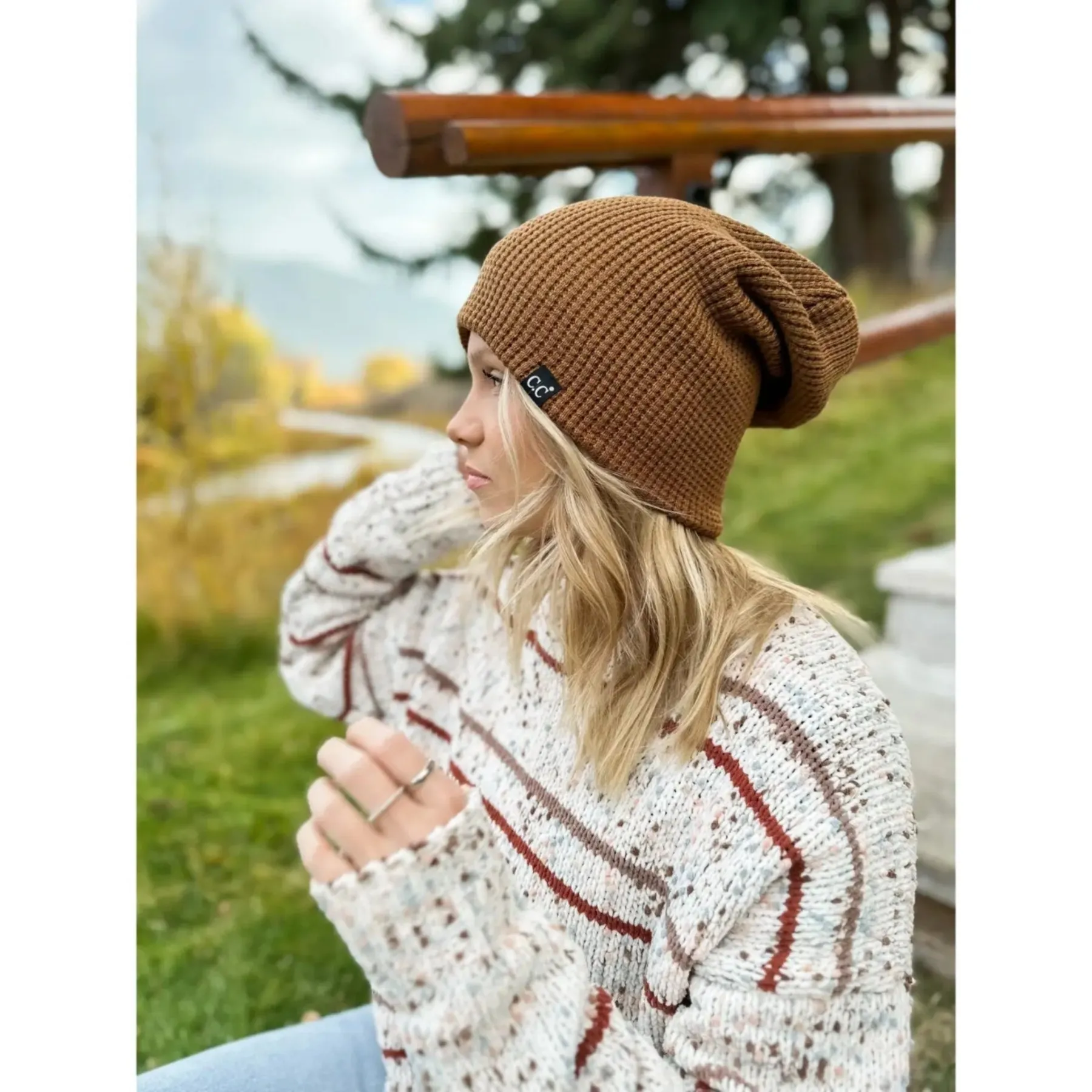 Unisex Waffle Knit Slouchy C.C. Beanie